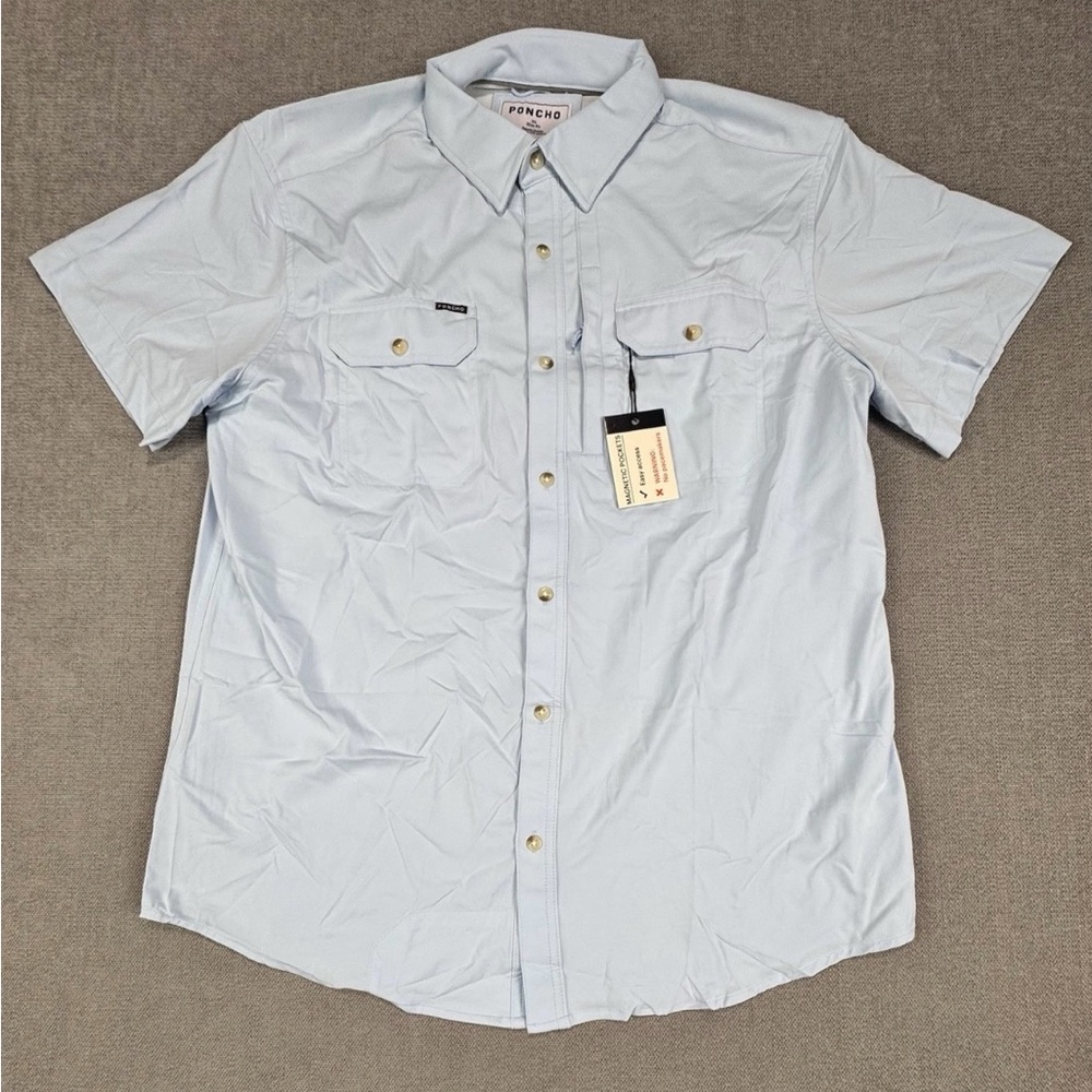 Poncho Shirt Mens Large Slim Fit Baby Blue Caped Performance